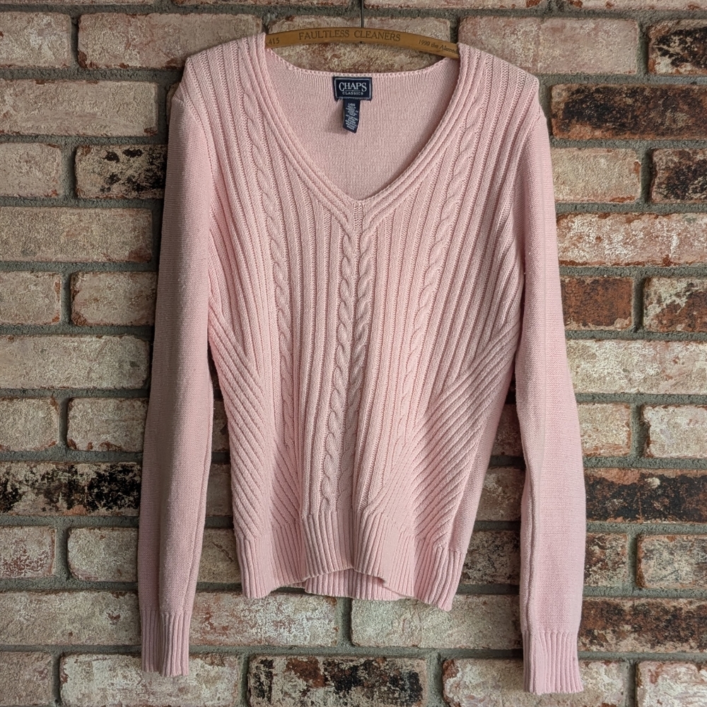 🍬 Chaps Classics Light Pink Cable Knit Sweater L